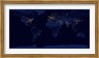 Flat Map of Earth Showing City Lights of the World at Night Fine Art Print