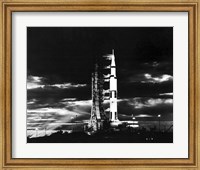 Searchlights Illuminate this Nighttime view of Apollo 17 Spacecraft on its Launchpad Fine Art Print