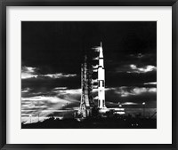 Searchlights Illuminate this Nighttime view of Apollo 17 Spacecraft on its Launchpad Fine Art Print