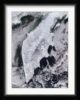 Satellite view of Kamchatka Peninsula, Eastern Russia Fine Art Print