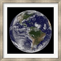 Full Earth showing two Tropical storms Forming in the Atlantic Ocean Fine Art Print