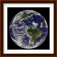 Full Earth showing two Tropical storms Forming in the Atlantic Ocean Fine Art Print