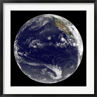 View of Earth Showing Three Tropical Cyclones in the Pacific Ocean Fine Art Print