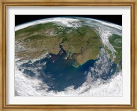 Satellite View of the Ob and Yenisei rivers as They carry Sediments into the Kara Sea Fine Art Print