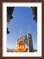 A Delta IV Heavy Launch Vehicle launches from Vandenberg Air Force Base Fine Art Print