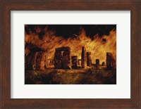 Composite Image of Stonehenge and Fire Fine Art Print