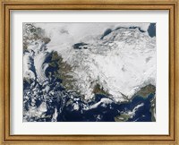 Satellite view of the Republic of Turkey covered by Snow Fine Art Print