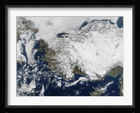Satellite view of the Republic of Turkey covered by Snow Fine Art Print