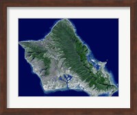 Satellite Image of Oahu, Hawaii Fine Art Print