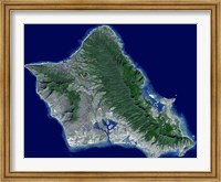 Satellite Image of Oahu, Hawaii Fine Art Print