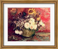 Sunflowers, Roses and other Flowers in a Bowl, 1886 Fine Art Print