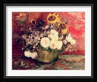 Sunflowers, Roses and other Flowers in a Bowl, 1886 Fine Art Print