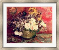 Sunflowers, Roses and other Flowers in a Bowl, 1886 Fine Art Print