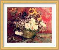 Sunflowers, Roses and other Flowers in a Bowl, 1886 Fine Art Print