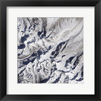 Satellite view of a Himalayan Glacier Surrounded by Mountains Fine Art Print