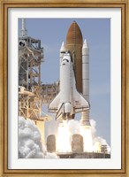 Space Shuttle Atlantis' Twin Solid Rocket Boosters Ignite to Propel the Spacecraft off Kennedy Space Center's Launch Pad 39A Fine Art Print