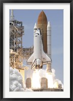 Space Shuttle Atlantis' Twin Solid Rocket Boosters Ignite to Propel the Spacecraft off Kennedy Space Center's Launch Pad 39A Fine Art Print