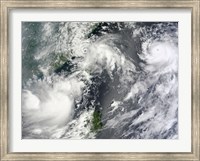 Three Strong Storms Churn in the Pacific Ocean Basin off the Asian coast Fine Art Print