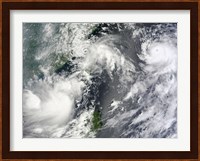 Three Strong Storms Churn in the Pacific Ocean Basin off the Asian coast Fine Art Print