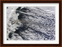 Satellite view of an Ash Plume Rising from Russia's Shiveluch volcano Fine Art Print