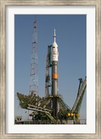The Soyuz Rocket Shortly after Arrival to the Launch pad at the Baikonur Cosmodrome Fine Art Print