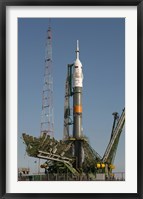 The Soyuz Rocket Shortly after Arrival to the Launch pad at the Baikonur Cosmodrome Fine Art Print