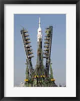 Launch Scaffolding is Raised into place around the Soyuz Rocket Fine Art Print