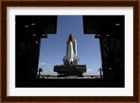 Atlantis Rolls Toward the Open Doors of the Vehicle Assembly Building at Kennedy Space Center Fine Art Print