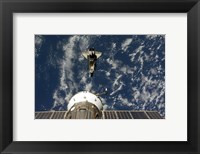 Space Shuttle Endeavour and a Soyuz spacecraft Fine Art Print