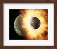 Artist's Concept of a Celestial Body Colliding into a Planet Sized Body Fine Art Print