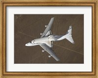 An overhead view of Atlantis Atop a Modified 747 Aircraft Fine Art Print