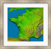 Topographic Image of France Showing Shaded Relief and Colored Height Fine Art Print