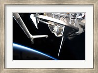 Components of Space Shuttle Discovery Backdropped by Earth's Horizon Fine Art Print