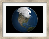A Global view over North America with Arctic Sea Ice Fine Art Print
