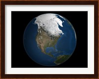 A Global view over North America with Arctic Sea Ice Fine Art Print