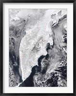 Satellite view of Kamchatka Peninsula, Eastern Russia Fine Art Print
