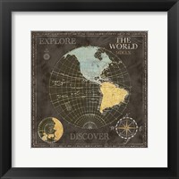 Old World Journey Map Black I Framed Print