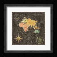 Old World Journey Map Black II Framed Print
