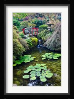Red Bridge, Autumn Color, Butchard Gardens, Victoria, British Columbia, Canada Fine Art Print
