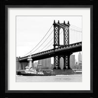 Manhattan Bridge with Tug Boat (b/w) Fine Art Print