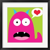 Pink Monster- Green Framed Print