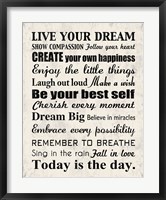 Live Your Dream 8 Framed Print