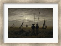 Moonlit Night on the Beach, with Fishermen Fine Art Print