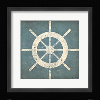 Nautical Shipwheel Blue Framed Print
