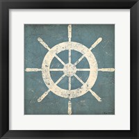 Nautical Shipwheel Blue Framed Print