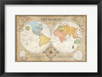 Old World Journey Map Cream Framed Print