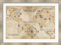 Old World Journey Map Stamps Cream Fine Art Print