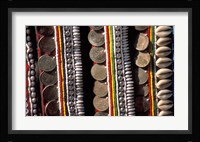 Traditional Akha fabric and clothing displayed as a souvenir, Burma Fine Art Print