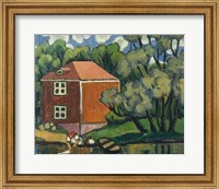 Landscape With Red House And Woman Washing, 1908 Fine Art Print