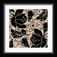 Grapes and Buds Black and Beige Framed Print